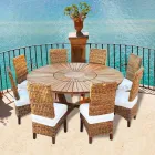 Kulatý stůl v teakového dřeva a pevném reálném tabulce Viadurini