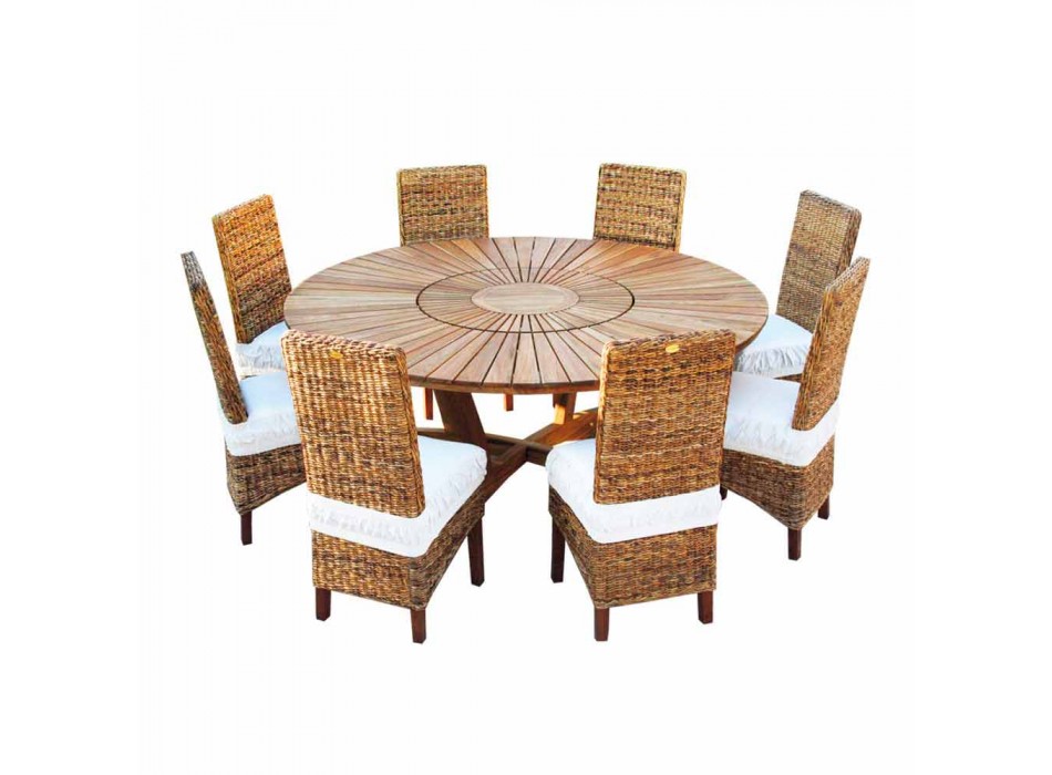 Kulatý stůl v teakového dřeva a pevném reálném tabulce Viadurini