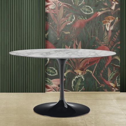 Tulipánový stůl Eero Saarinen H 73 s oválnou deskou z mramoru Arabescato Made in Italy - Scarlet Viadurini