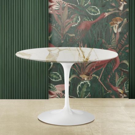 Eero Saarinen Tulipánový stůl H 73 s kulatou deskou Caracatta z zlatého mramoru Viadurini