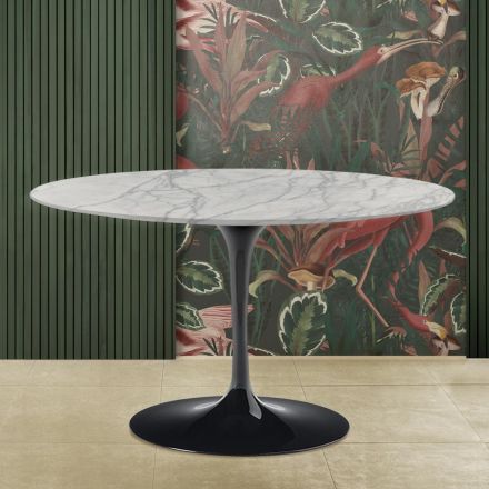 Eero Saarinen Tulipánový stůl H 73 s kulatou deskou z mramoru Statuarietto Carrara Viadurini