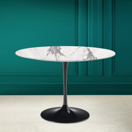 Tulipánový stůl Eero Saarinen H 73 v neviditelné výběrové keramice Made in Italy - Scarlet Viadurini