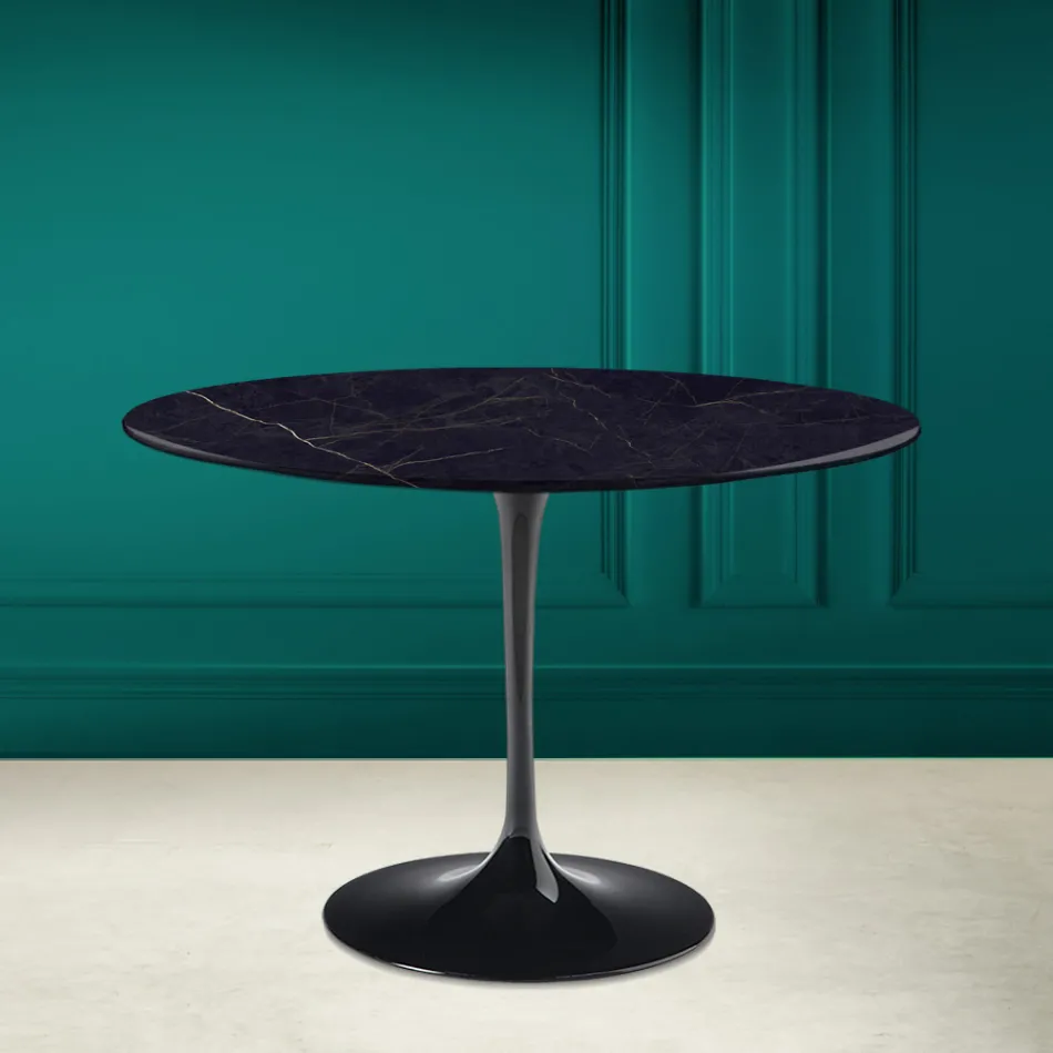 Tulipánový stůl Eero Saarinen H 73 z keramiky Noir Laurent Made in Italy - Scarlet Viadurini
