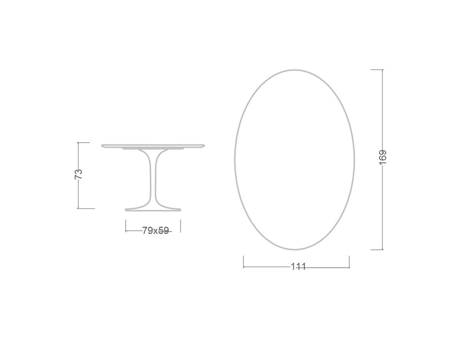 Tulipánový stůl Eero Saarinen H 73 Oval z keramiky Calacatta Michelangelo Viadurini