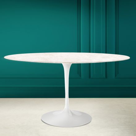 Tulipánový stůl Eero Saarinen H 73 Oval in Ceramic Diamond Cream Made in Italy - Scarlet Viadurini