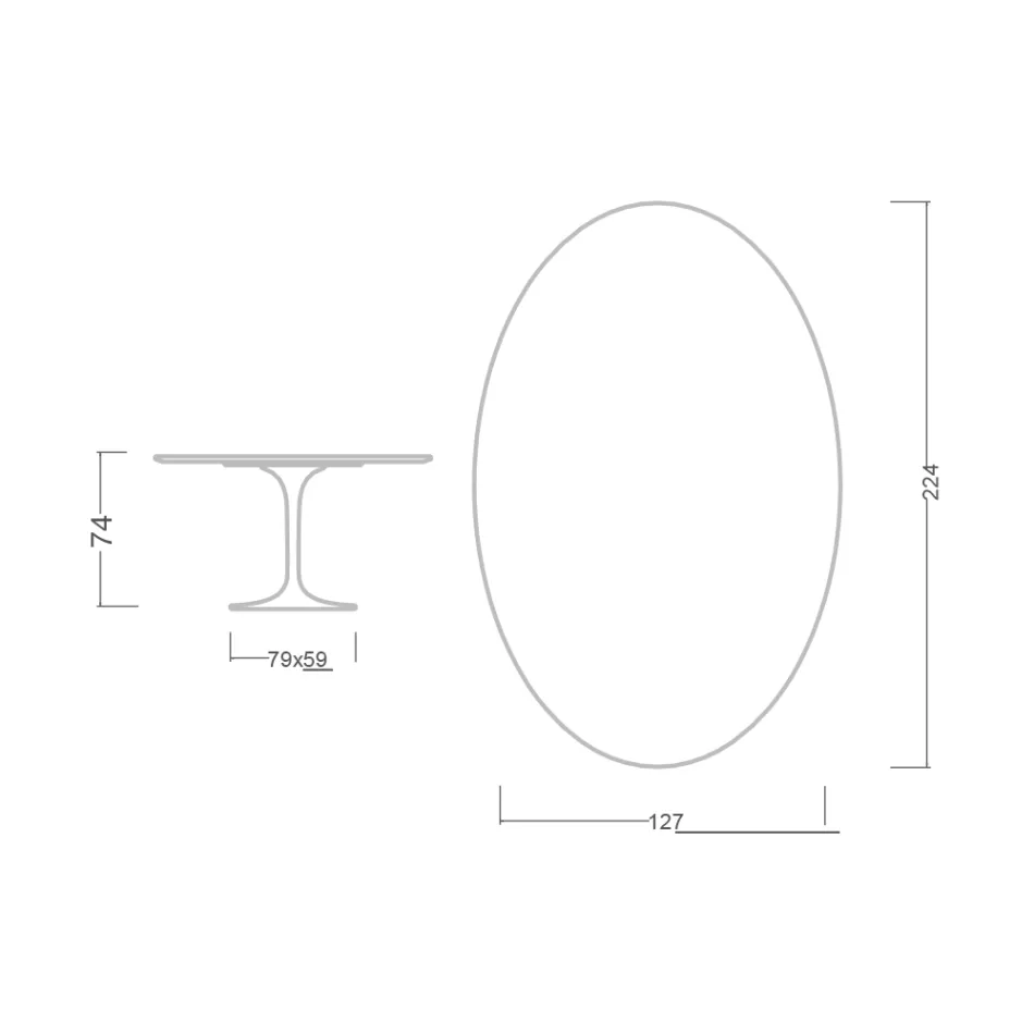 Tulipánový stůl Eero Saarinen H 73 Oval z keramiky Entzo Made in Italy - Scarlet Viadurini