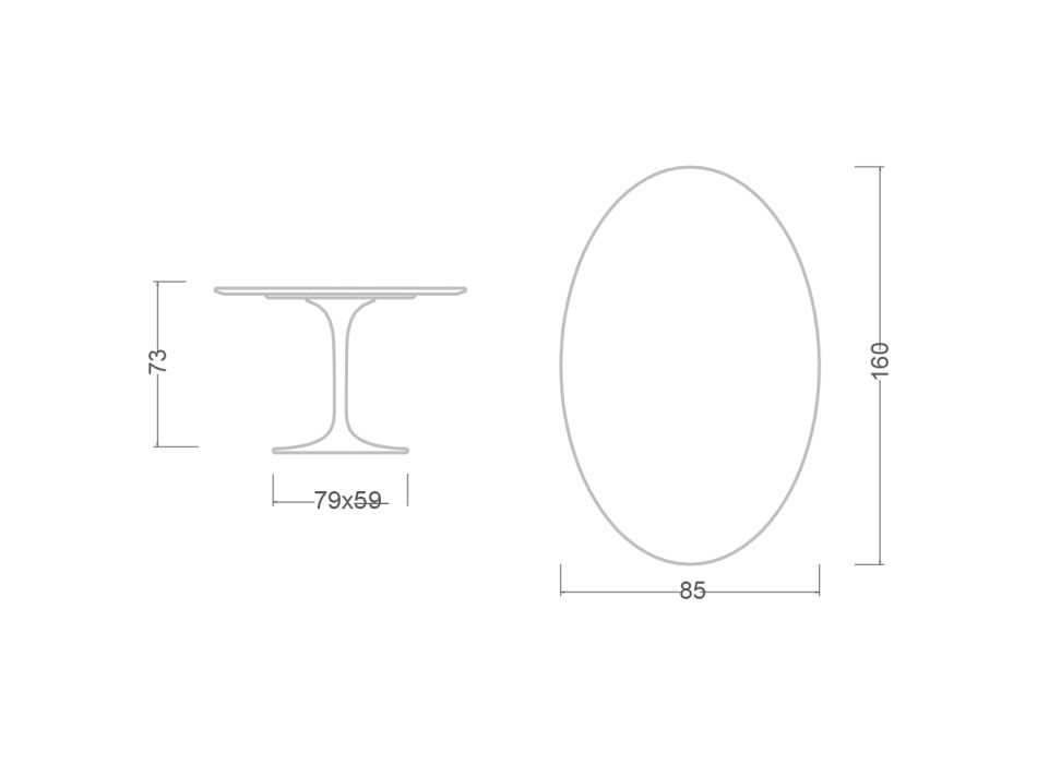 Tulipánový stůl Eero Saarinen H 73 Oval v absolutně černé keramice Made in Italy - Scarlet Viadurini