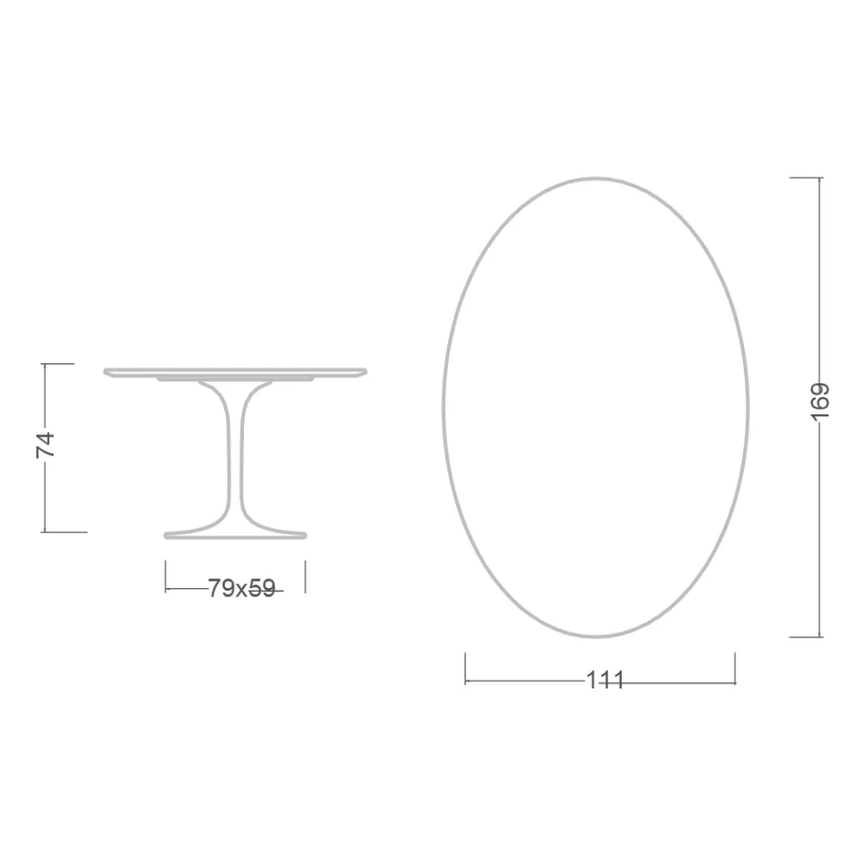 Tulipánový stůl Eero Saarinen H 73 Oval z černé keramiky Soft Made in Italy - Scarlet Viadurini