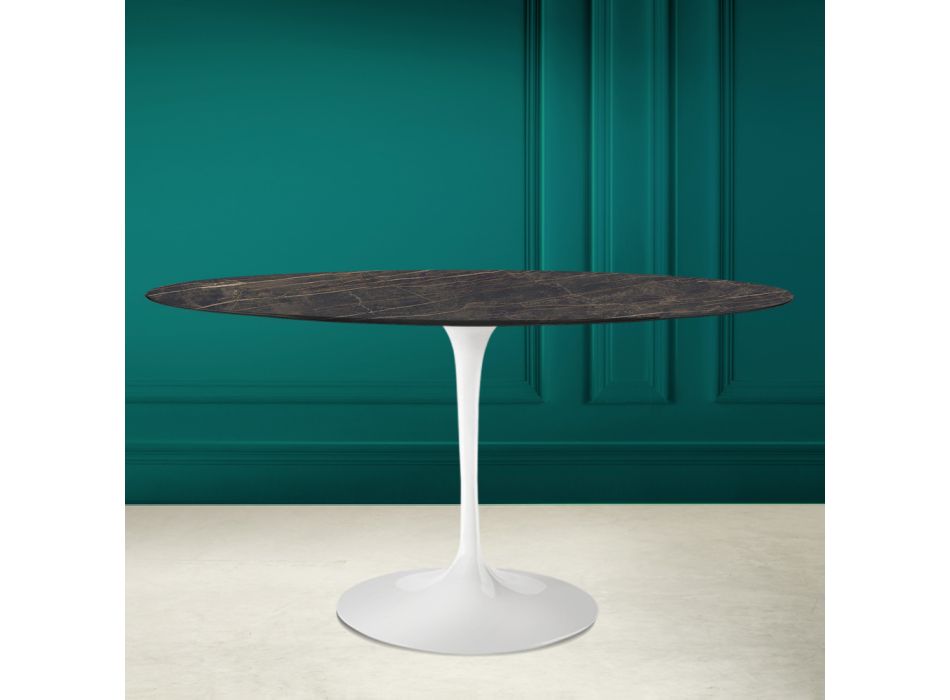 Tulipánový stůl Eero Saarinen H 73 Oval in Noir Desire Keramika Made in Italy - Scarlet Viadurini