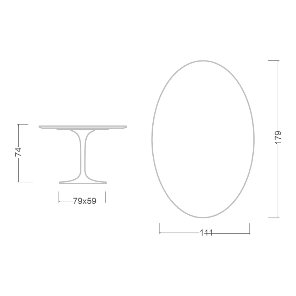 Tulipánový stůl Eero Saarinen H 73 Oval z keramiky Noir Laurent Made in Italy - Scarlet Viadurini