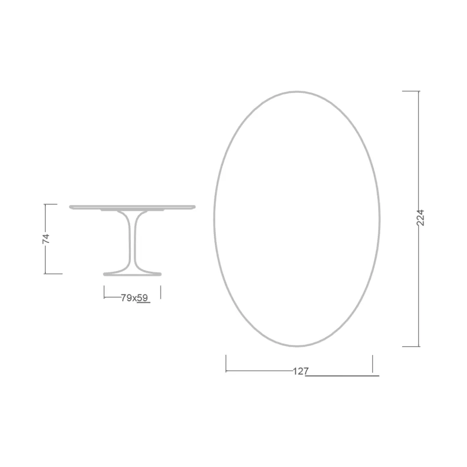 Tulipánový stůl Eero Saarinen H 73 oválný z keramiky Rem Made in Italy - Scarlet Viadurini