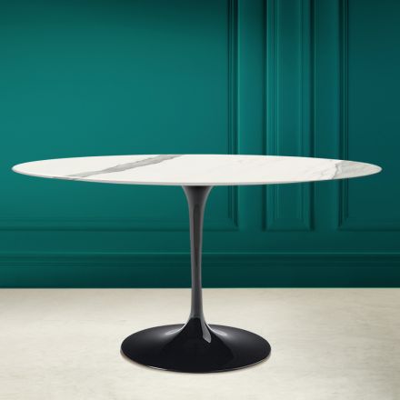 Tulipánový stolek Eero Saarinen H 73 Oválný sochařská keramika s plnou žílou - šarlatový Viadurini