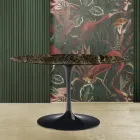 Eero Saarinen Tulip Table H 73 Oval in Dark Emperador Marble Made in Italy - Scarlet Viadurini