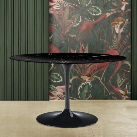 Tulipánový stůl Eero Saarinen H 73 Oval v černém mramoru Marquinia Made in Italy - Scarlet Viadurini