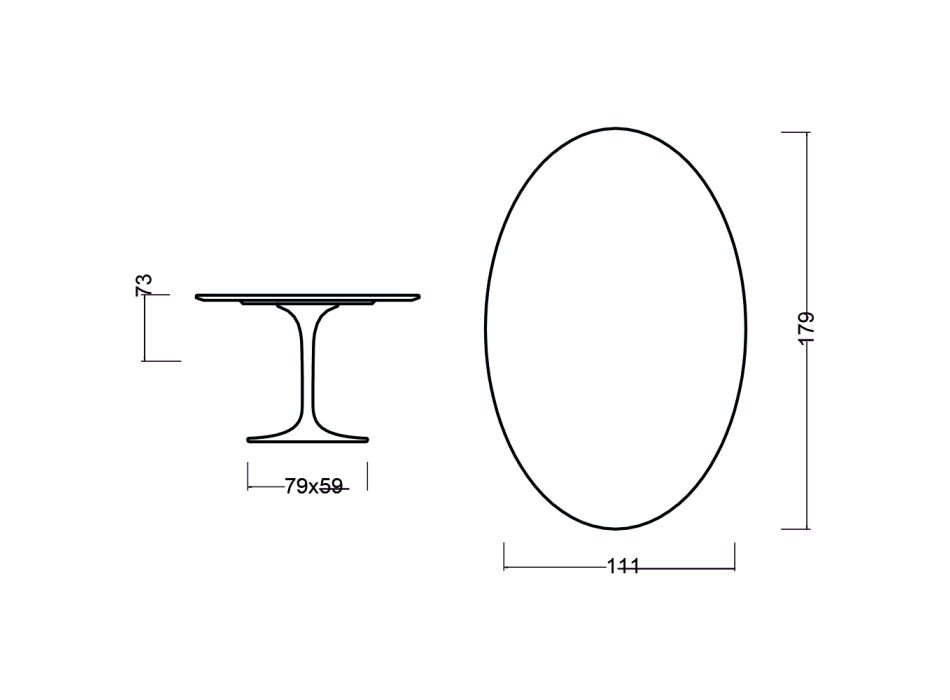 Tulipánový stůl Eero Saarinen H 73 Oval z přírodního dubu Made in Italy - Scarlet Viadurini