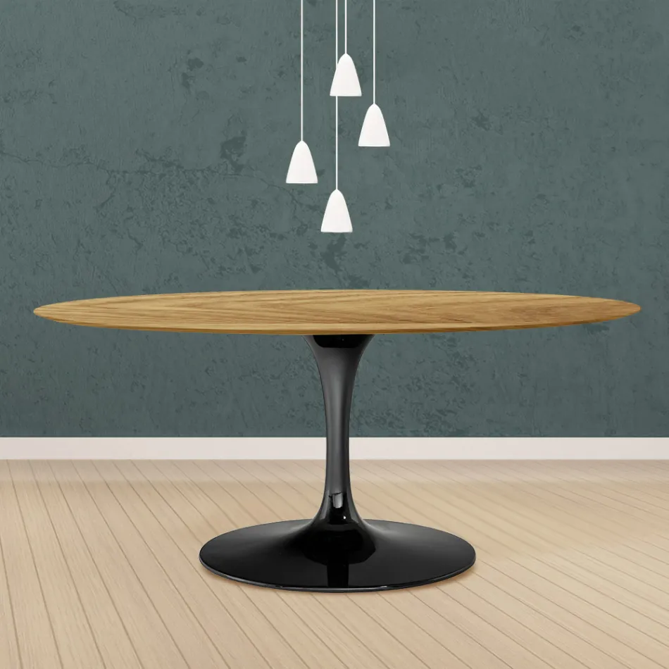 Tulipánový stůl Eero Saarinen H 73 Oval z přírodního dubu Made in Italy - Scarlet Viadurini