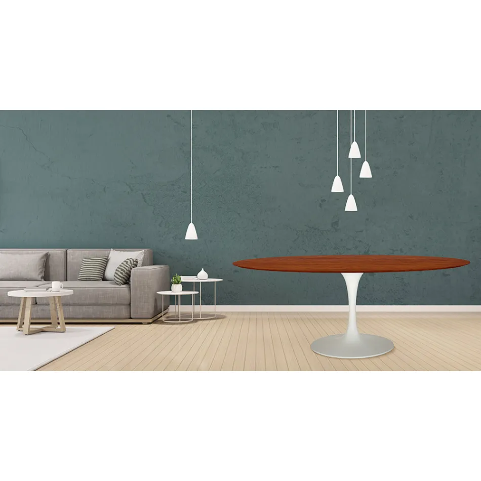 Tulipánový stůl Eero Saarinen H 73 Oval z třešňového mořeného dubu Made in Italy - Scarlet Viadurini