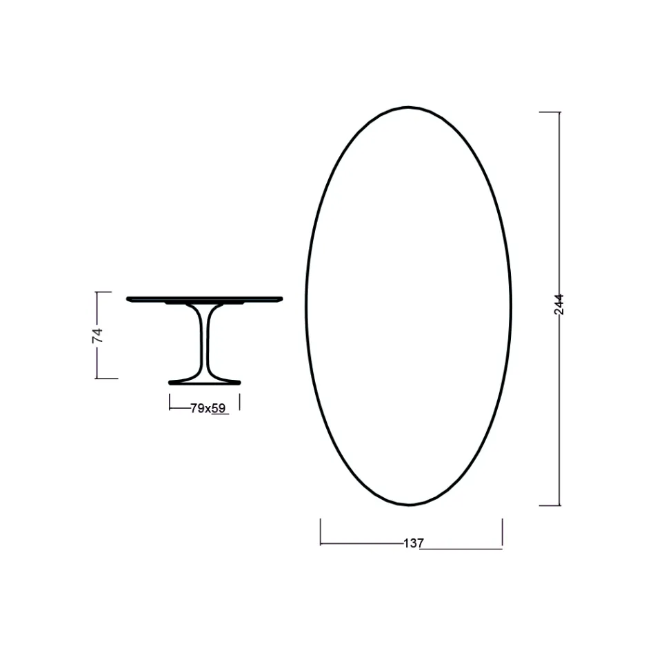 Tulipánový stůl Eero Saarinen H 73 Oval z třešňového mořeného dubu Made in Italy - Scarlet Viadurini