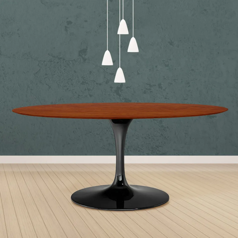 Tulipánový stůl Eero Saarinen H 73 Oval z třešňového mořeného dubu Made in Italy - Scarlet Viadurini