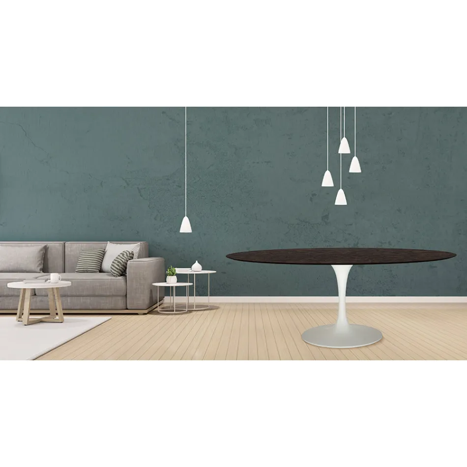 Tulipánový stůl Eero Saarinen H 73 Oval z mořeného dubu Made in Italy - Scarlet Viadurini