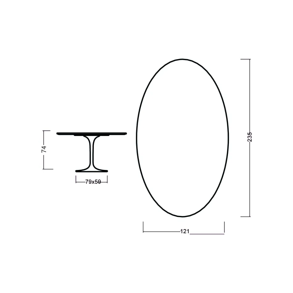 Tulipánový stůl Eero Saarinen H 73 Oval z černě mořeného dubu Made in Italy - Scarlet Viadurini