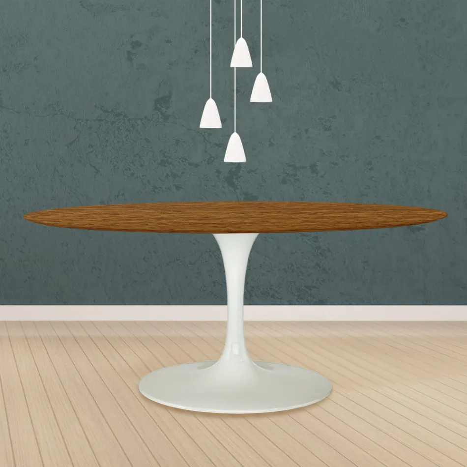 Eero Saarinen Tulipánový stůl H 73 oválný z dubu mořeného na světlý ořech Made in Italy - Scarlet Viadurini