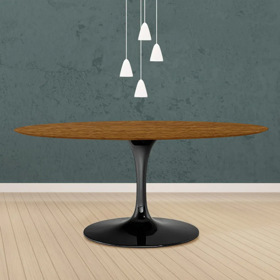 Eero Saarinen Tulipánový stůl H 73 oválný z dubu mořeného na světlý ořech Made in Italy - Scarlet Viadurini