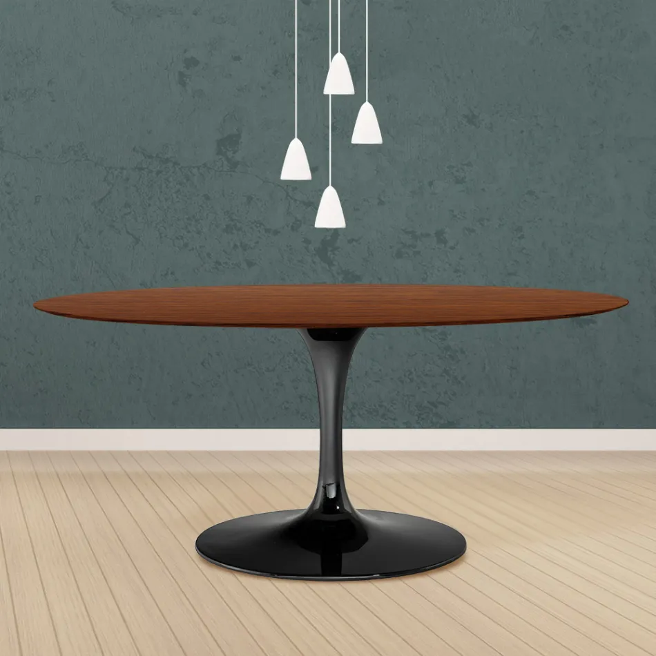 Eero Saarinen Tulipánový stůl H 73 oválný z tmavě mořeného ořechového dubu Made in Italy - Scarlet Viadurini