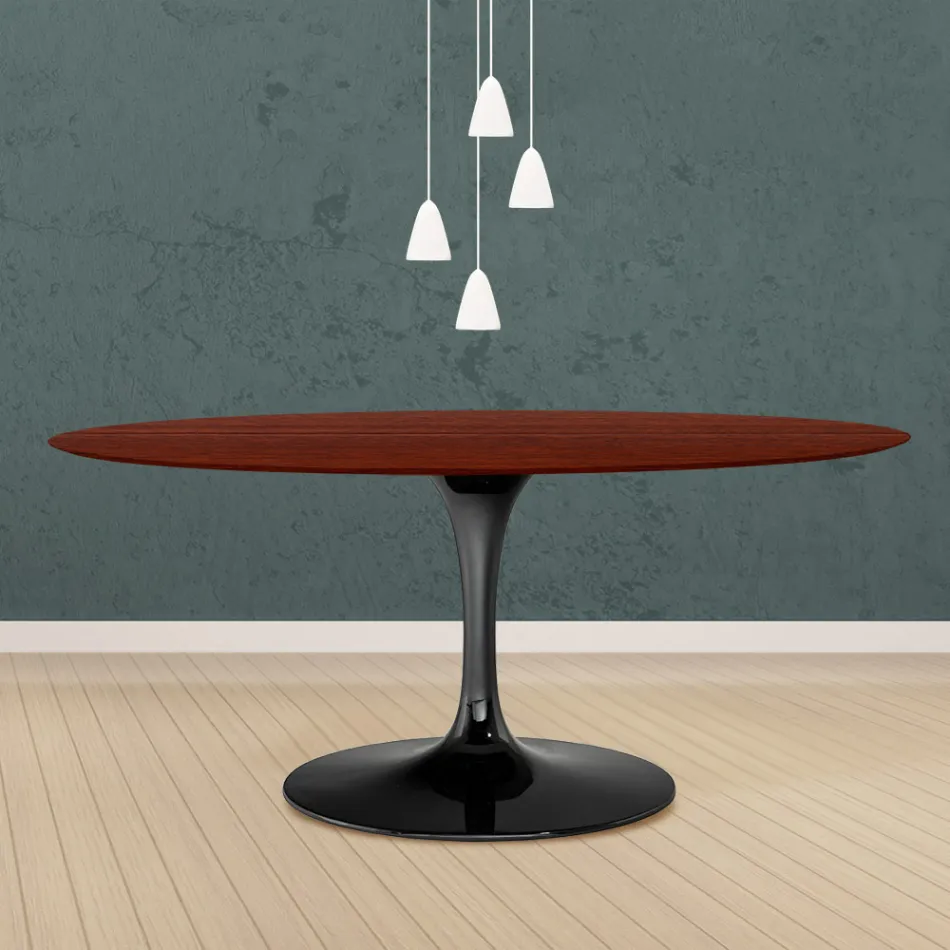 Eero Saarinen Tulipánový stůl H 73 oválný z palisandrového mořeného dubu Made in Italy - Scarlet Viadurini