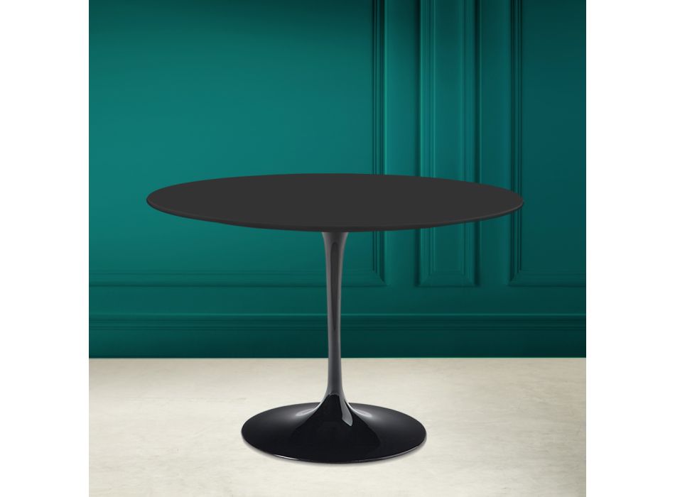 Tulipánový stůl Eero Saarinen H 73 Kulatý v barvě Noir Měkká keramika Made in Italy - Scarlet Viadurini