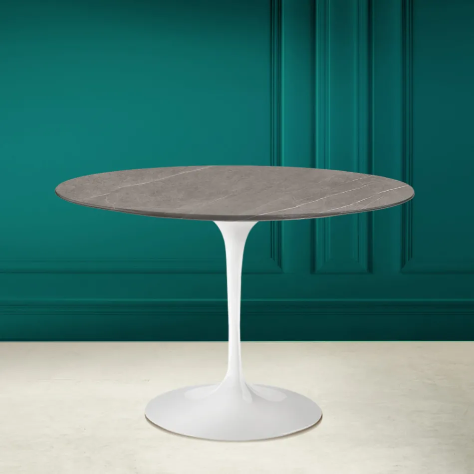 Tulipánový stůl Eero Saarinen H 73 Round z keramiky Pietra Grey Made in Italy - Scarlet Viadurini
