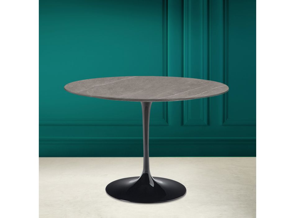 Tulipánový stolek Eero Saarinen H 73 Kulatý v šedé kamenné keramice Made in Italy - Scarlet Viadurini