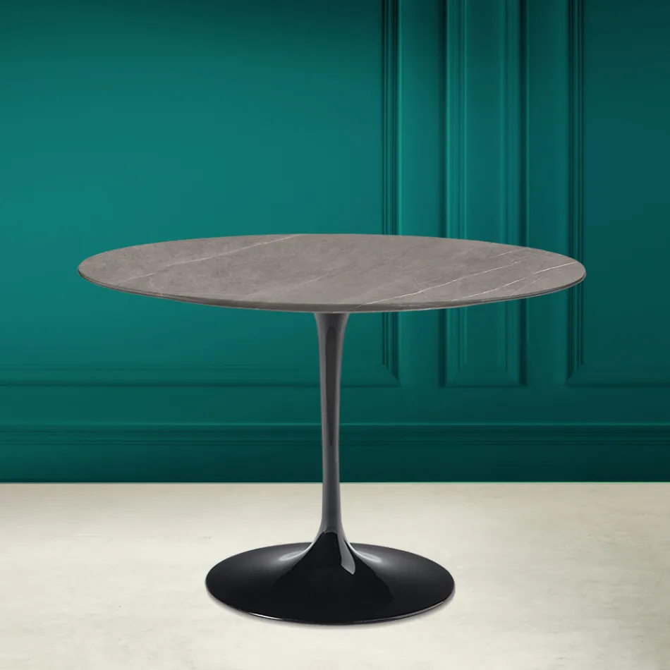 Tulipánový stůl Eero Saarinen H 73 Round z keramiky Pietra Grey Made in Italy - Scarlet Viadurini