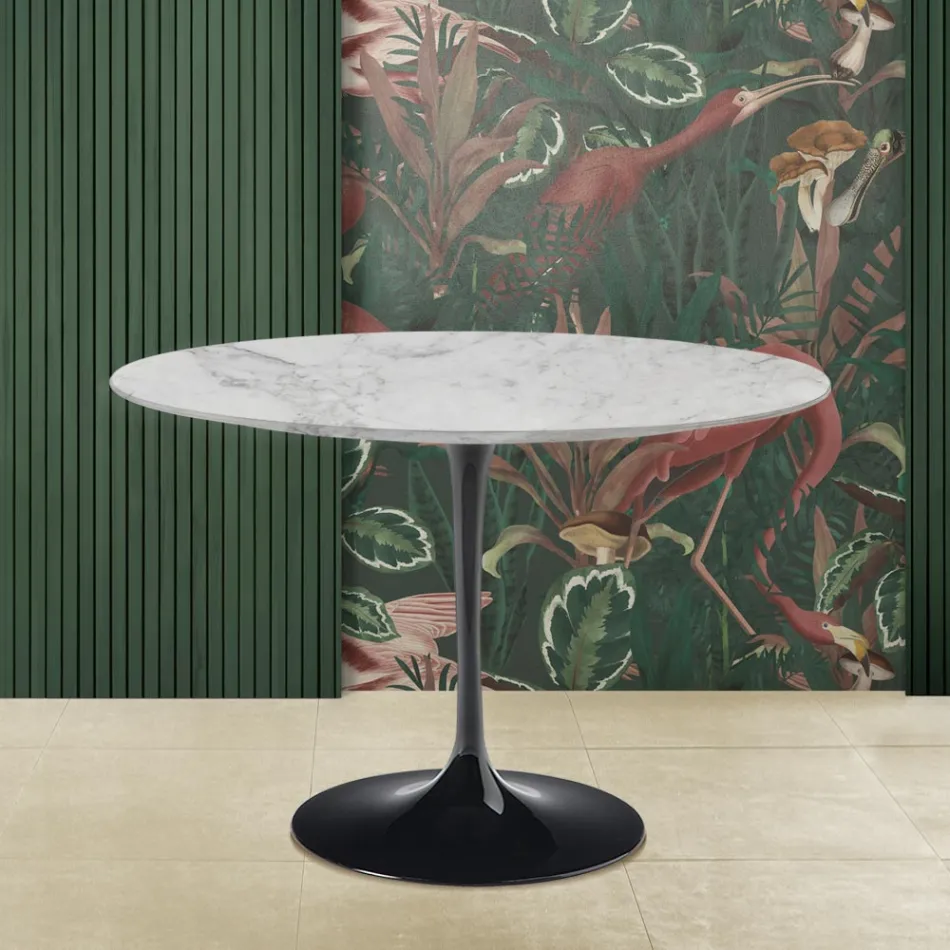 Eero Saarinen Tulip Table H 73 Round in Arabescato Marble Made in Italy - Scarlet Viadurini