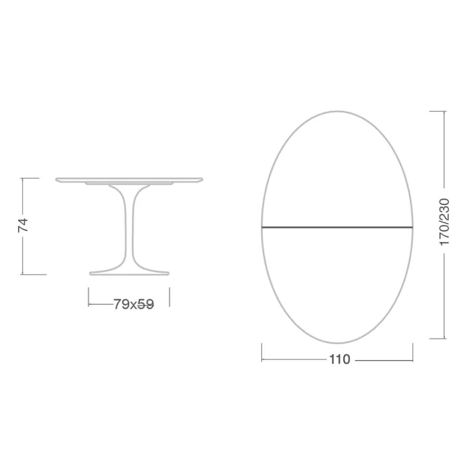Eero Saarinen Tulip Table H 74 Oval Extendable v bílém tekutém laminátu - Scarlet Viadurini