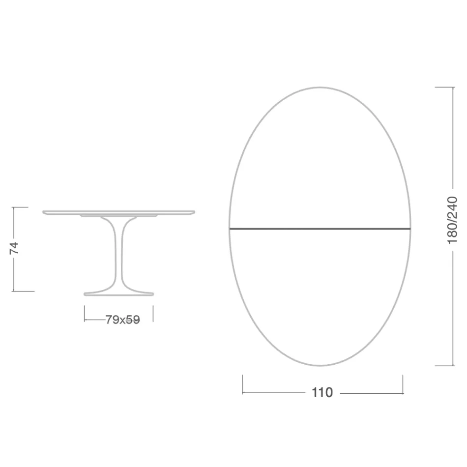 Eero Saarinen Tulip Table H 74 Oval Extendable v černém tekutém laminátu - Scarlet Viadurini