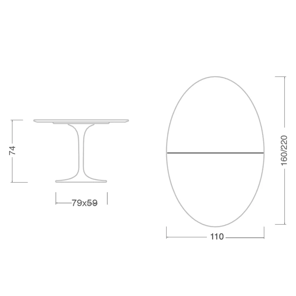 Eero Saarinen Tulip Table H 74 Oval Extendable v černém tekutém laminátu - Scarlet Viadurini