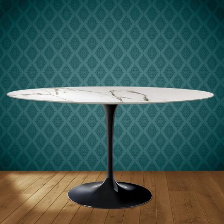 Eero Saarinen Tulip stůl H 74 Oválný v keramické Aura 22 Vyrobeno v Itálii - Scarlet Viadurini
