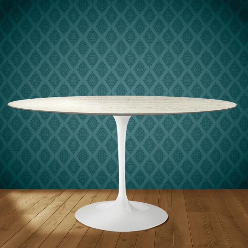 Eero Saarinen Tulip stůl H 74 Oválný v keramice Marmorio Vyrobeno v Itálii - Scarlet Viadurini