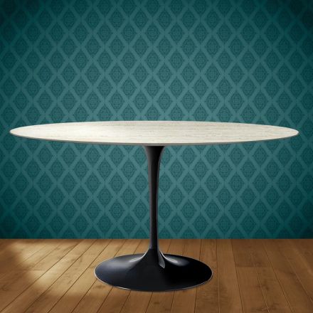 Eero Saarinen Tulip stůl H 74 Oval v keramice Marmorio Vyrobeno v Itálii - Scarlet Viadurini