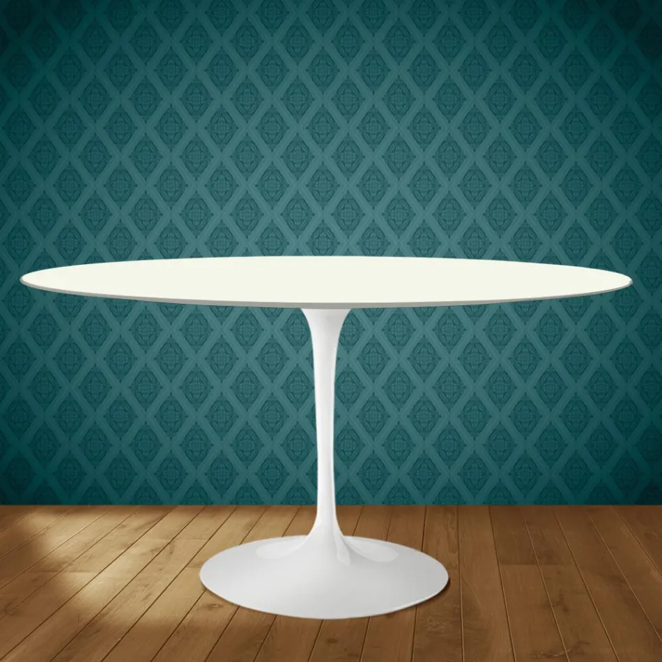 Eero Saarinen Tulip stůl H 74 Oválný z keramiky Moonè Vyrobeno v Itálii - Scarlet Viadurini