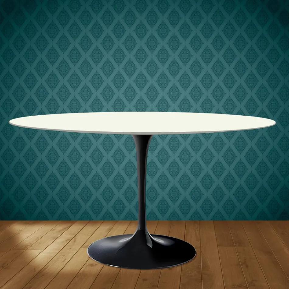 Eero Saarinen Tulip stůl H 74 Oválný z keramiky Moonè Vyrobeno v Itálii - Scarlet Viadurini