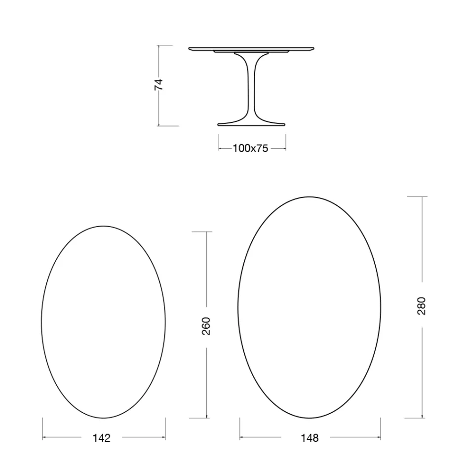 Tulipánový stolek Eero Saarinen H 74 Oválný keramický Morpheus Vyrobeno v Itálii - Scarlet Viadurini