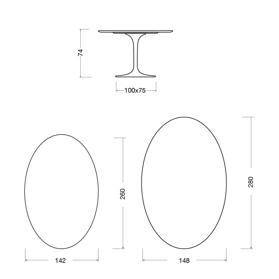 Tulipánový stolek Eero Saarinen H 74 Oválný v keramické barvě Rem Vyrobeno v Itálii - Scarlet Viadurini