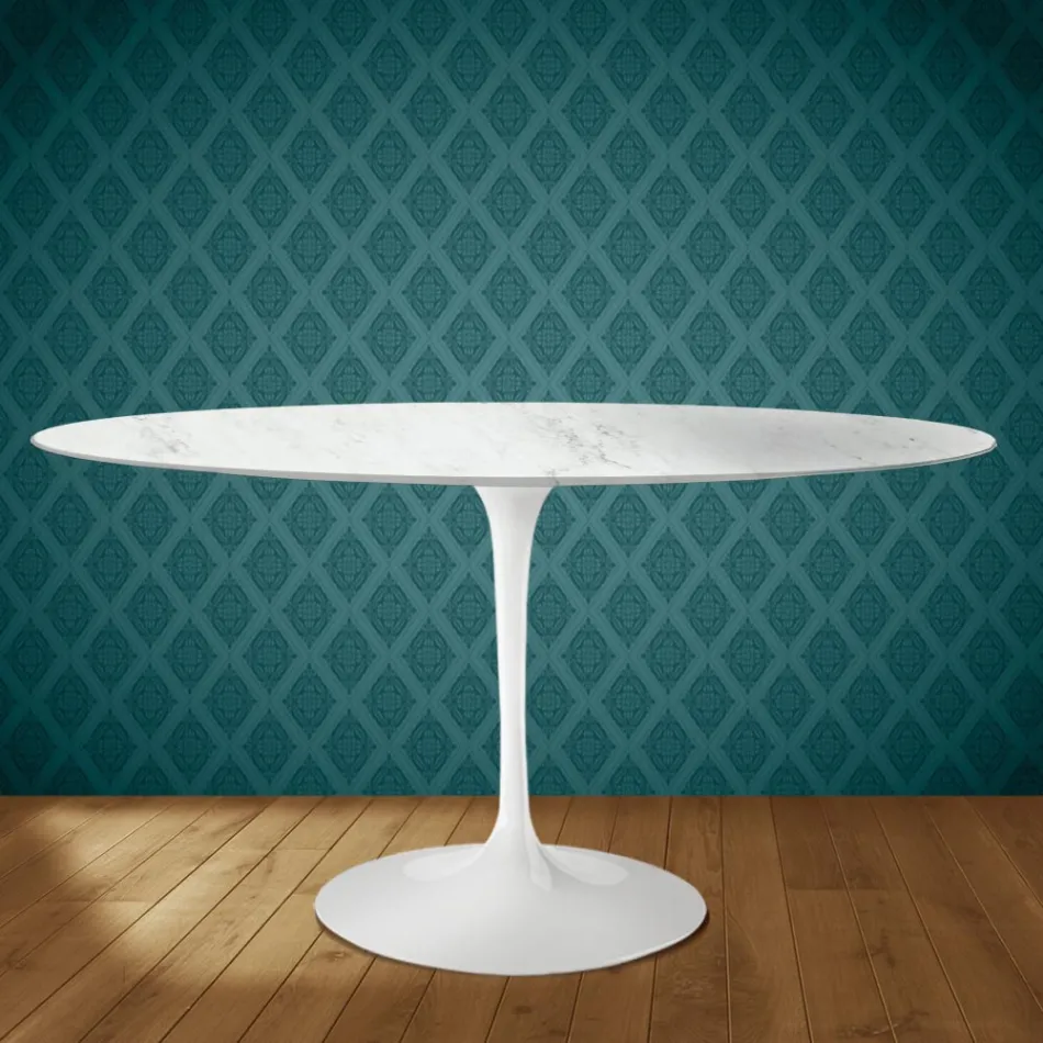 Eero Saarinen Tulip stůl H 74 Oval v keramice Salina vyrobeno v Itálii - Scarlet Viadurini