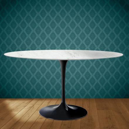Eero Saarinen Tulip stůl H 74 Oval v keramice Salina vyrobeno v Itálii - Scarlet Viadurini