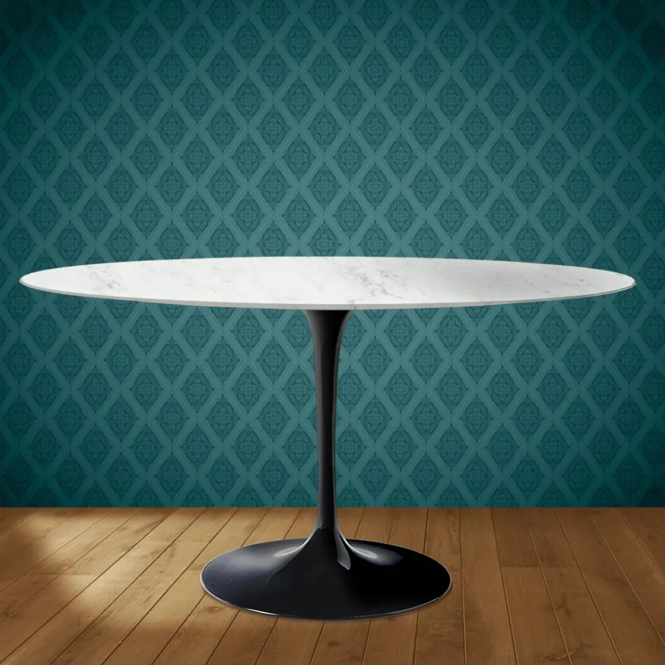 Eero Saarinen Tulip stůl H 74 Oval v keramice Salina vyrobeno v Itálii - Scarlet Viadurini