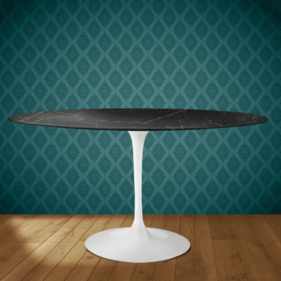 Eero Saarinen Tulip stůl H 74 Oval v keramice Somnia vyrobeno v Itálii - Scarlet Viadurini