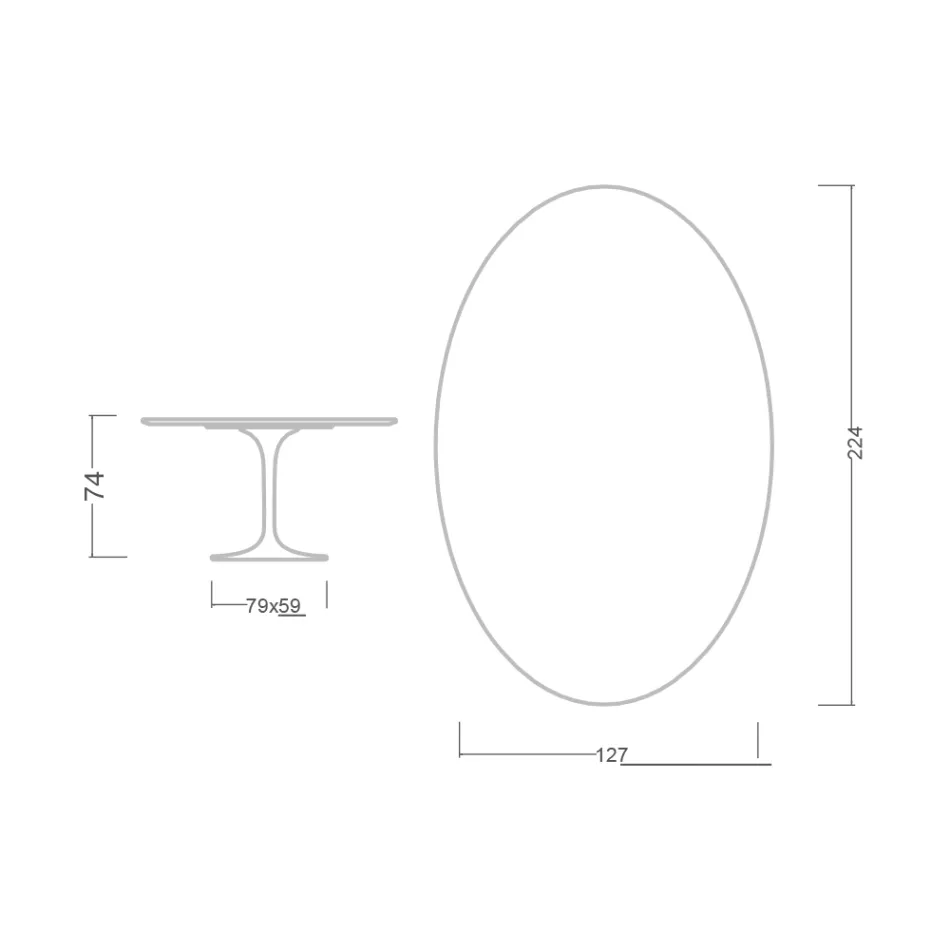 Eero Saarinen Tulip stůl H 74 Oval v keramice Somnia vyrobeno v Itálii - Scarlet Viadurini