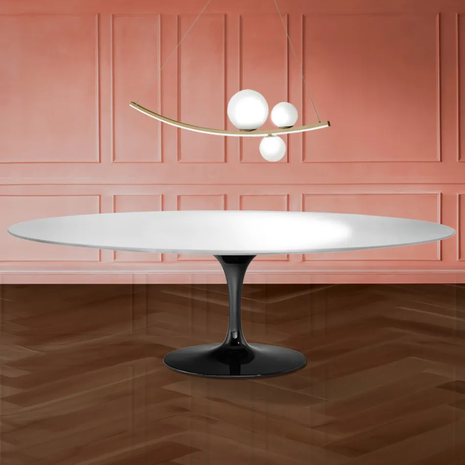 Eero Saarinen Tulip stůl H 74 Oval v tekutém laminátu Vyrobeno v Itálii - Scarlet Viadurini